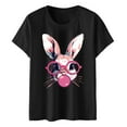 thumbnail image 5 of Women's Casual Crew Neck Easter Rabbit Egg Print T-Shirt Black S, 5 of 5