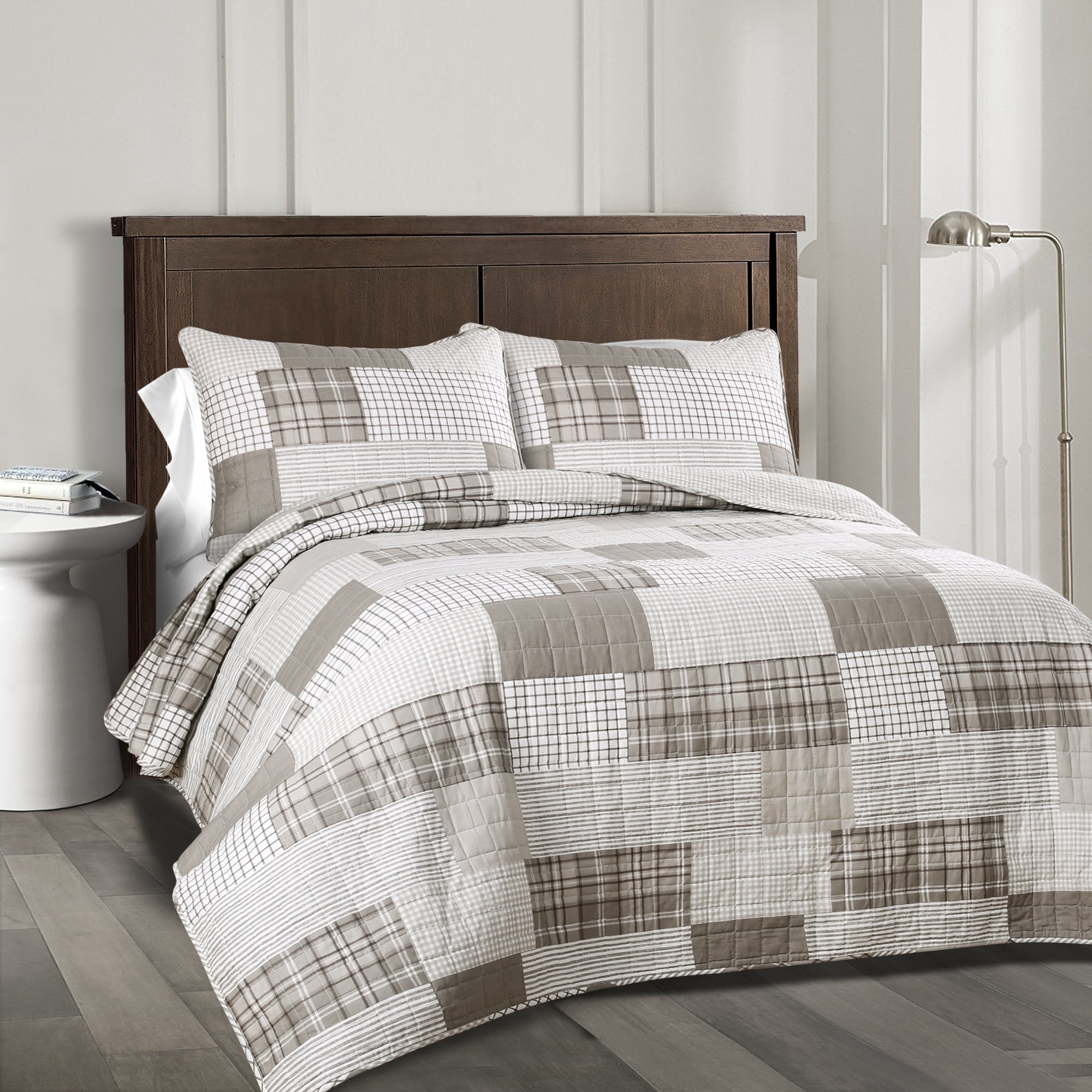 Lush Decor Greenville Cotton Reversible Quilt, Full/Queen, Taupe, 3-Pc ...