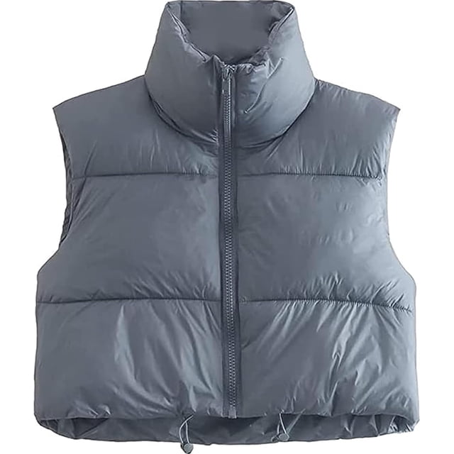 Shiyifa Veste Courte à Col Montant avec Fermeture Éclair pour Femmes