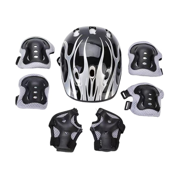 7x Kids Casco para bicicletas Roller Casco de patinaje Impacto Resistencia a la adolescencia Ajuste de adolescencia Ligero ajustable Casco de patineta Plateado negro