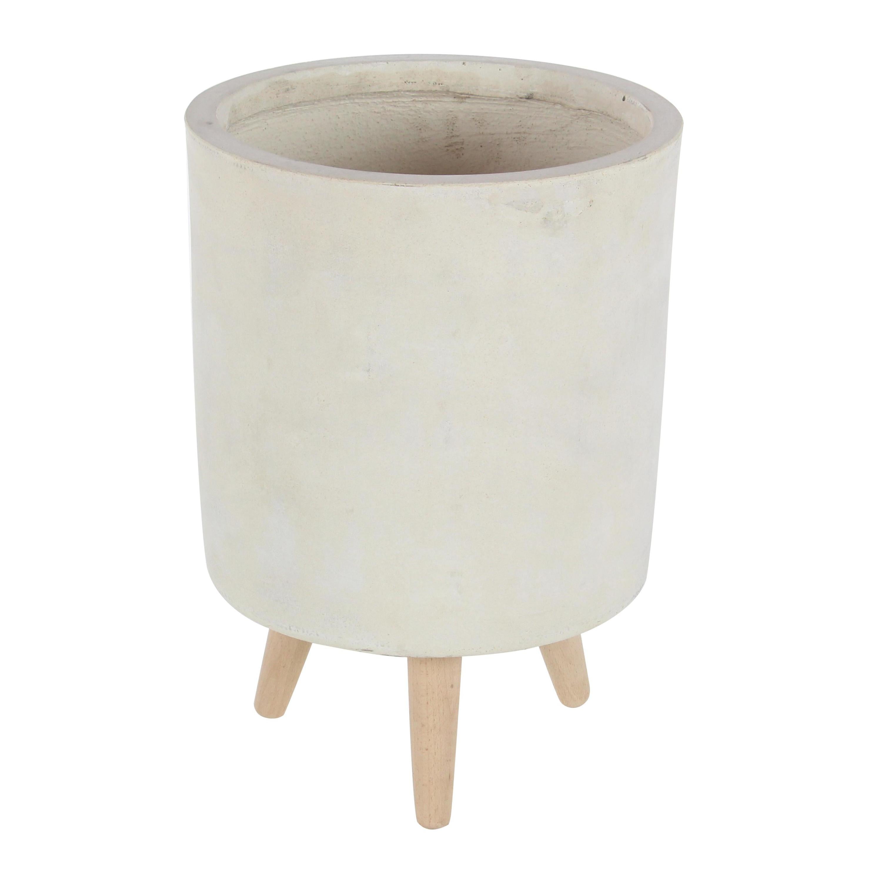 DecMode 12", 15", 17"H White Fiberclay Ceramic Planter with Wood Legs (3 Count)
