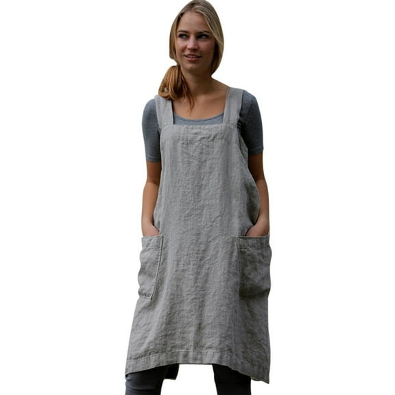 Women Cotton Linen Pinafore Square Cross Apron Garden Work Pinafore Bohemian dress