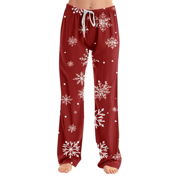 Adult Fashionable Loose Christmas Printed Casual Pants, Loungewear Sleep Pants with Drawstring Elastic Waist for Home and Comfortable Wear,Vermilion,2XL