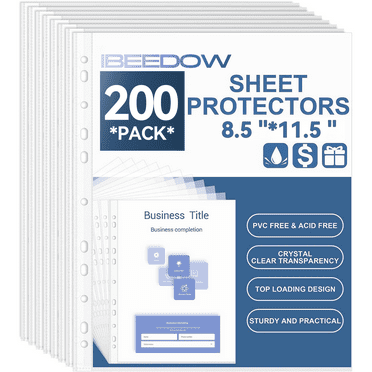 IBEEDOW 200 Pack Sheet Protectors 8.5 x 11 inch, Clear Plastic Page Protectors for 3 Ring Binder, Plastic Sleeves for Binders Documents Protectors