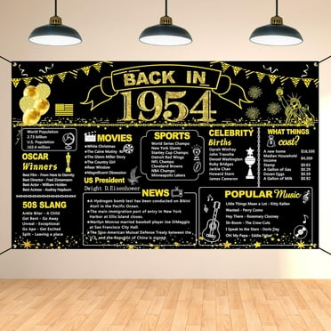 70th Birthday Black Gold Party Decoration, Back in 1954 Banner 70 Year Old Birthday Party Poster Supplies Vintage 1954 Backdrop Photography Background for Men & Women 70th Class Reunion Decor