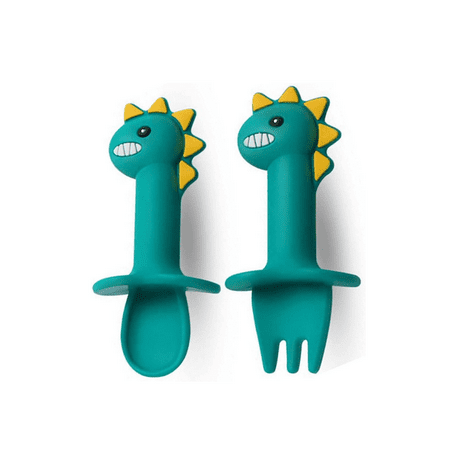 

Marsmo Silicone Baby Fork Baby Learning Spoon Ergonomic Learning Cutlery Facilitates Self-Feeding BPA Free for Baby 0~2nd Age Dark Green