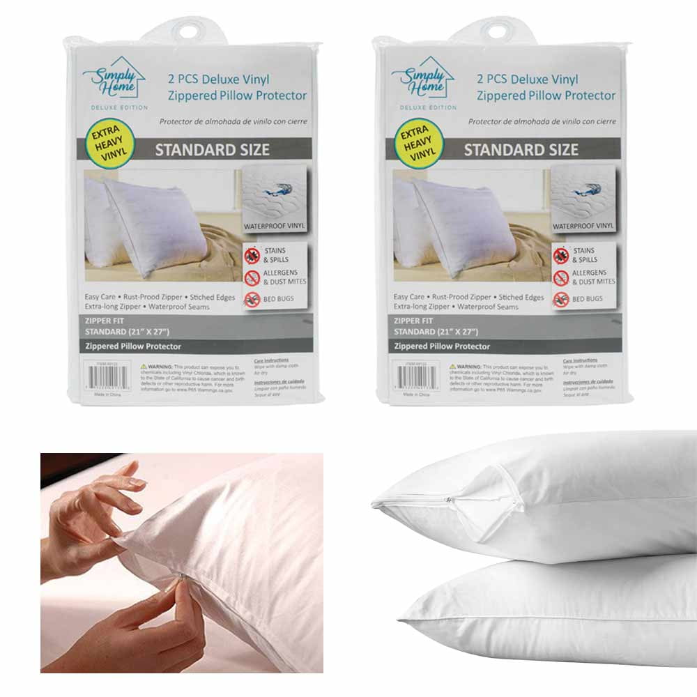 4 Pc Standard Pillow Case Zippered Cover Soft Vinyl Luxury Water