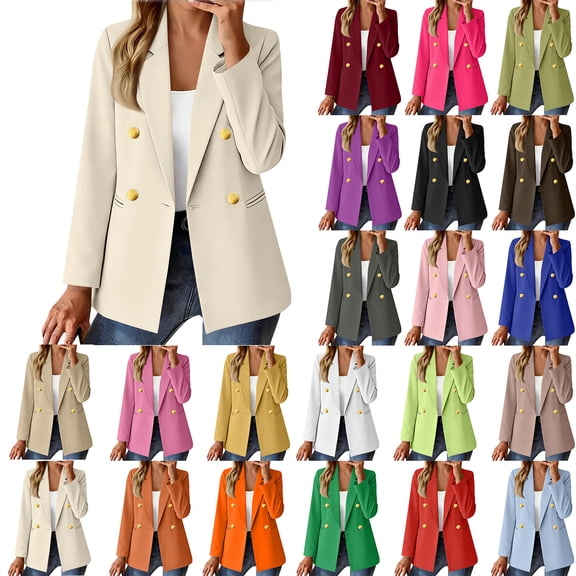 UDAUDU Blazer for Women Business Casual Double Breasted Long Sleeve Slim Fit Office Suit Jackets Work Outfits Khaki XL
