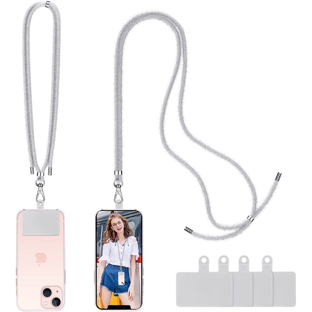 IBAOLEA Phone Lanyard, 4×Durable Pads, 1×Adjustable Crossbody Neck Strap Cell Phone Lanyard Compatible with Most Smartphone Grey