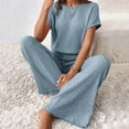thumbnail image 5 of Bmisegm Women's Two Piece Knit Matching Outfits Crew Neck Slit Hem Tee and Pants Tracksuit Sets Features: Sky Blue XL, 5 of 6