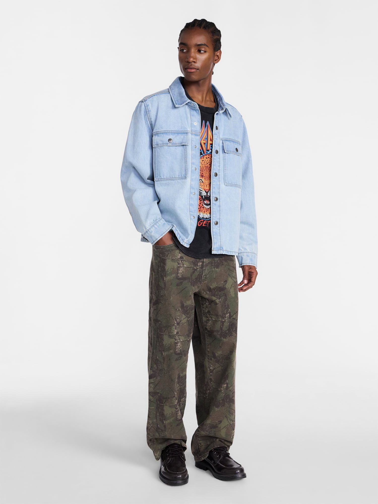 No Boundaries Denim Shacket with Long Sleeves, Men's XS-4XLT