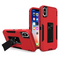 for iPhone XS / X Case: Military Grade Protection Shockproof Phone Cover Build-in Hidden Kickstand & Rugged TPU Shell | Matte Durable Drop Proof Heavy Duty Case,Red Black