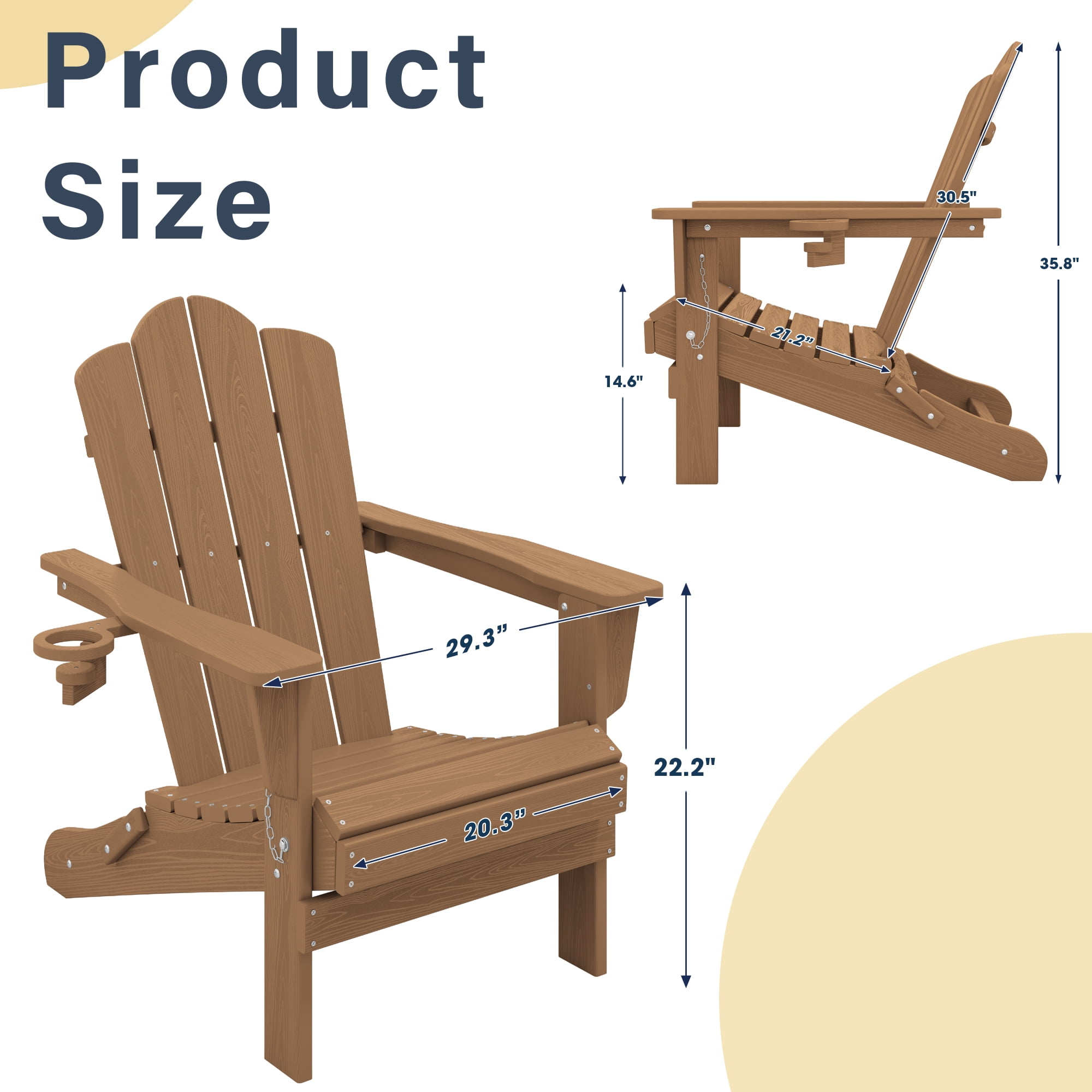 KINGYES Folding Adirondack Chair with Cup Holder, HDPE All-Weather Folding Adirondack Chair, Fir Pit Chairs for Patio Garden Backyard