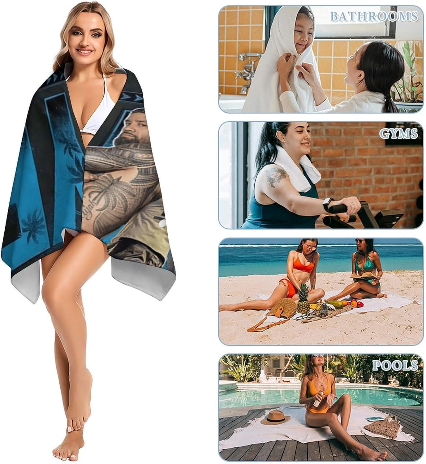 Jey USO Wrestling Merch Beach Towel Microfiber Bath Towels Oversized Towels Quick Dry Pool Beach Essentials 61.4 X 30.3 Inch