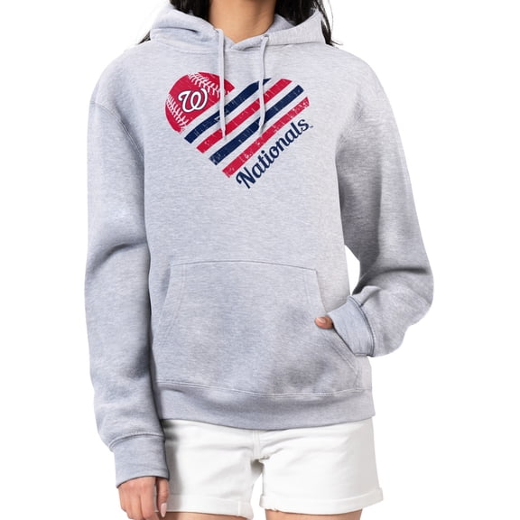 Women's G-III 4Her by Carl Banks Heather Gray Washington Nationals Heart Fleece Pullover Hoodie