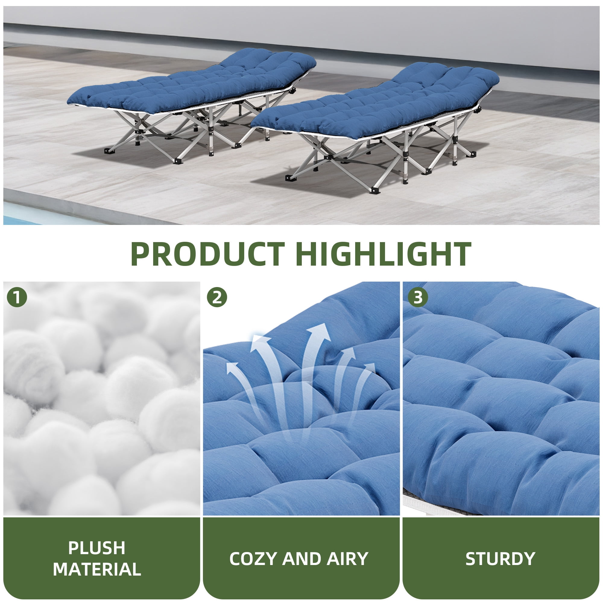 Uforic Folding Camping Cot with Mattress & Carry Bag, 575 Lb Capacity, 1200D Oxford, Navy Blue
