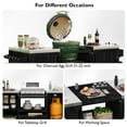 thumbnail image 3 of 66.5" Outdoor Kitchen Island for Oval or Kamado Grills, Solid Wood BBQ Grill Table with Stainless Steel Countertop and Drawer, Outdoor Rolling Grill Cart Compatible with Large Egg Grills, Black, 3 of 9