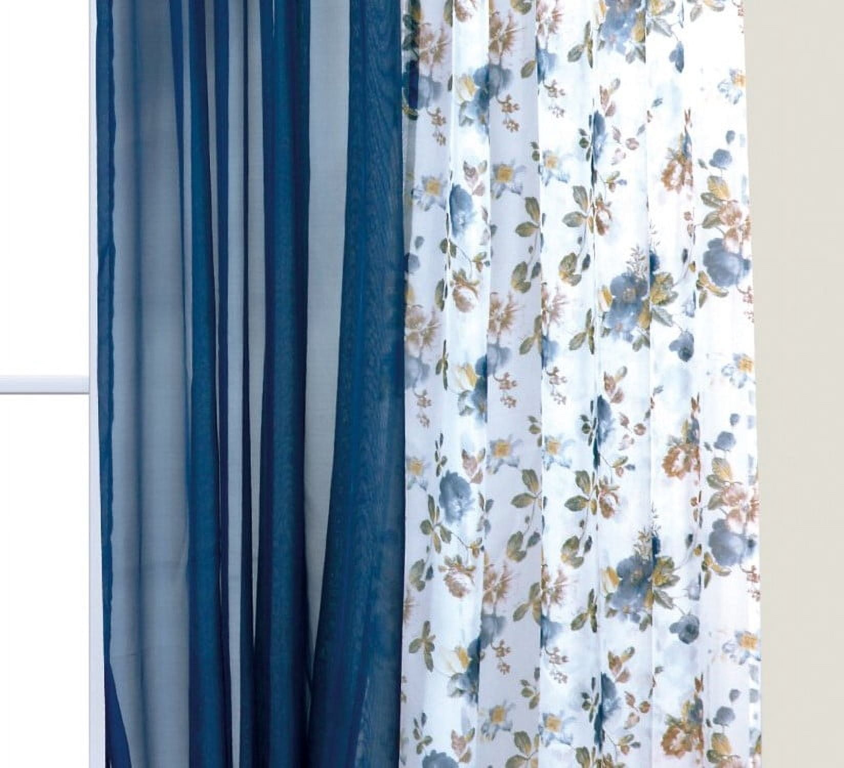 Plume D' Home Two-Tone curtains with attached valances and tiebacks Lorena (Blue Rose Navy)