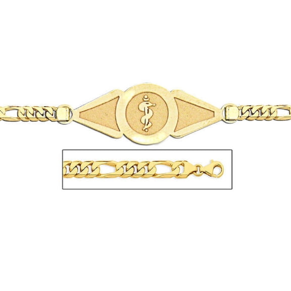 14K Gold Medical ID Bracelet W/ Figaro Chain - 7-1/2 Inch