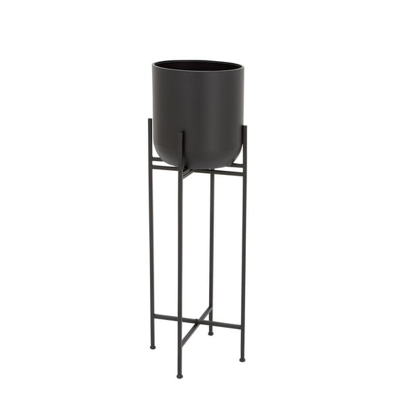 DecMode 12" x 42" Black Metal Planter with Removable Stand