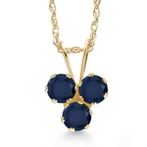 Gem Stone King 14K Yellow Gold Blue Sapphire 3-Stone Pendant Necklace for Women (0.45 Cttw, Gemstone September Birthstone, Round 3MM, 18 inch Chain)