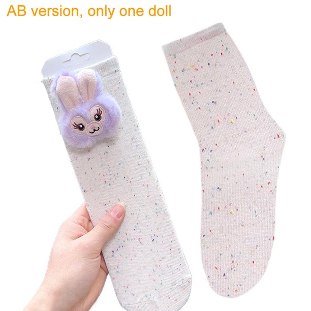 Calcetines para mujer con muñecas 3D y ojos grandes, divertidos estilos de primavera y otoño, bonitos calcetines japoneses con dibujos animados.
