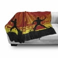 thumbnail image 3 of Teen Room Soft Flannel Fleece Throw Blanket, Men Playing Baseball in the Town City Park Tall Buildings Urban Scenery, Cozy Plush for Indoor and Outdoor Use, 50" x 60", Red Yellow Black, by Ambesonne, 3 of 6