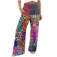 thumbnail image 2 of Sakmal Boho Womens Pants Wide Leg High Waisted Linen Palazzo Patchwork Pants with Pockets, 2 of 5