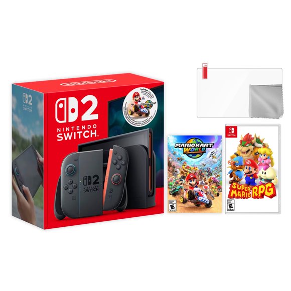 Nintendo Switch 2 Mario Kart World Bundle 256GB 7.9-Inch 1080P Screen, Joy-Con 2 with Mouse Sensor, Dock, with Super Mario RPG And Microfiber Cleaning Cloth & Screen Protector