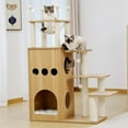 thumbnail image 4 of Pefilos 49" Cat Condo for Multiple Cats Wood Cat Tree Modern Cat Tower Kitten Large Space Capsule Nest Cat Bed, Beige, 4 of 13