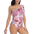 thumbnail image 5 of Balery Strawberry Popsicle One Shoulder Swimsuits for Women Ruffle Swimsuits Tummy Control One Shoulder Bathing Suits-Large, 5 of 8