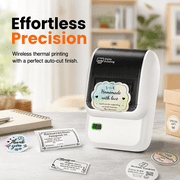 Phomemo M100 Label Maker with 100 Labels,Thermal Bluetooth Label Printer,No Ink 2 inch Barcode Printer with App Control, for Small Business, Clothing Tags,Round Gift Stickers(White)