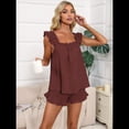 thumbnail image 4 of Conjunto de Pijama de 2 Piezas para Mujer con Volantes, Camiseta Sin Mangas y Pantalones Cortos Suaves, Pijama de Novia para Mujer. Marrón XL, 4 of 10
