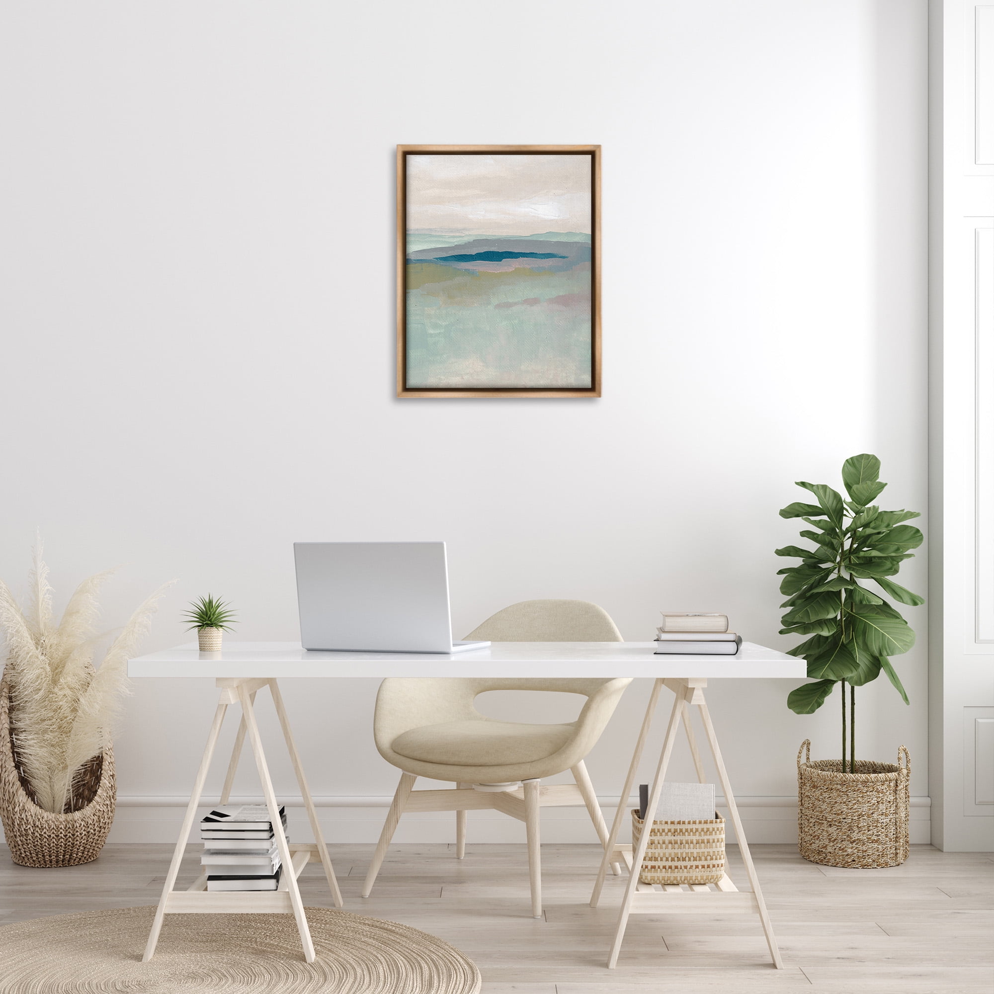 Stupell Industries Muted Abstract Beach Landscape Abstract Painting Brown Floater Framed Canvas Art Print Wall Art, 25 x 31