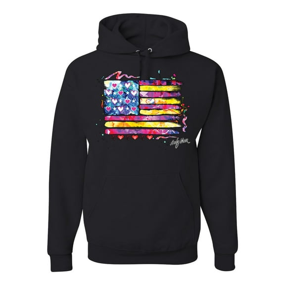 Wild Bobby, Colorful Neon Flag Hearts Love, Streetwear, Unisex Graphic Hoodie Sweatshirt, Black, Small
