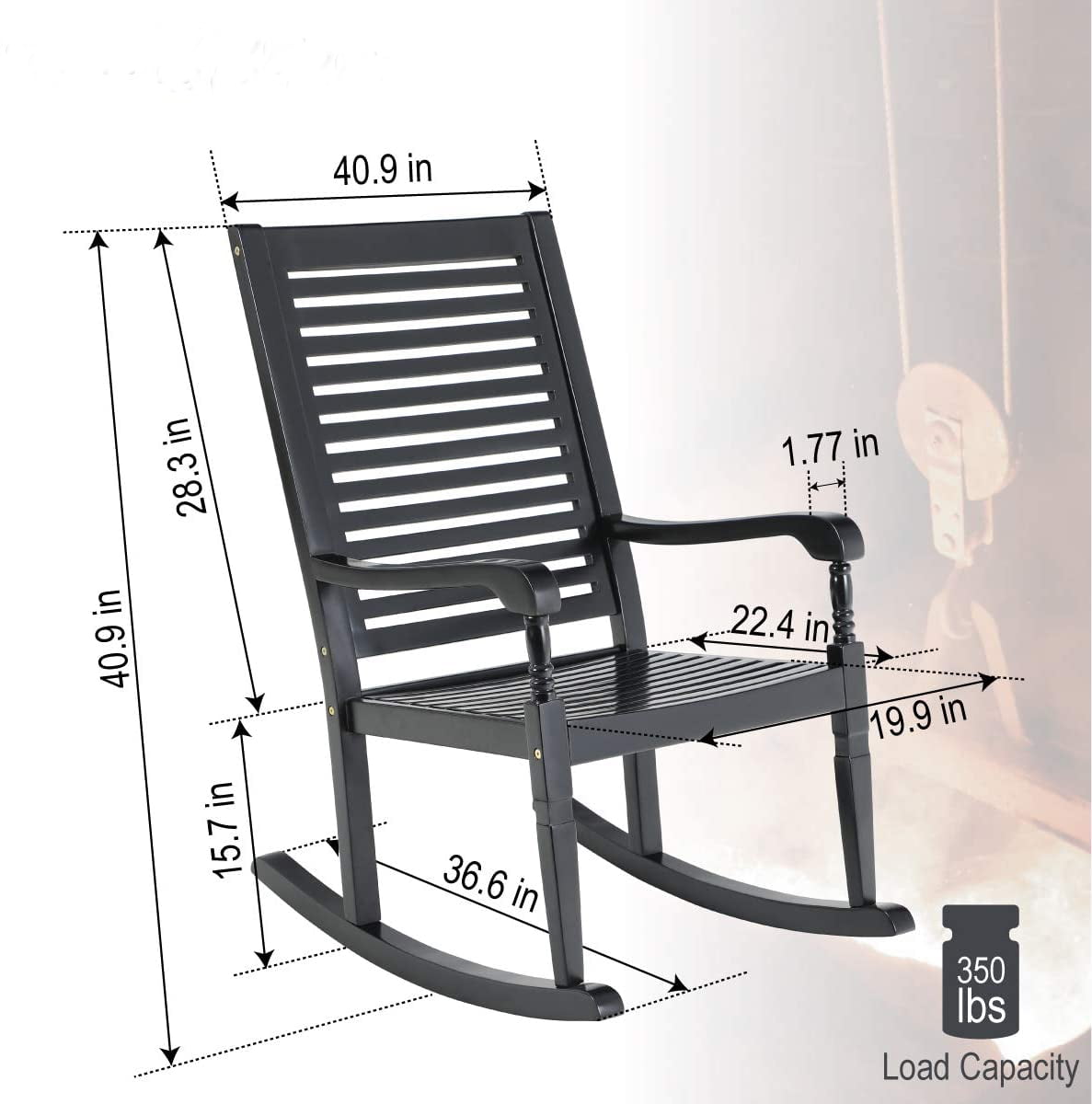 MF Studio Acacia Wood Outdoor Patio Rocking Chair Set of 2, Front Porch Chairs for Patio, Garden, Deck, Yard, Poolside, Wood Rocker for Outdoor and Indoor, Black