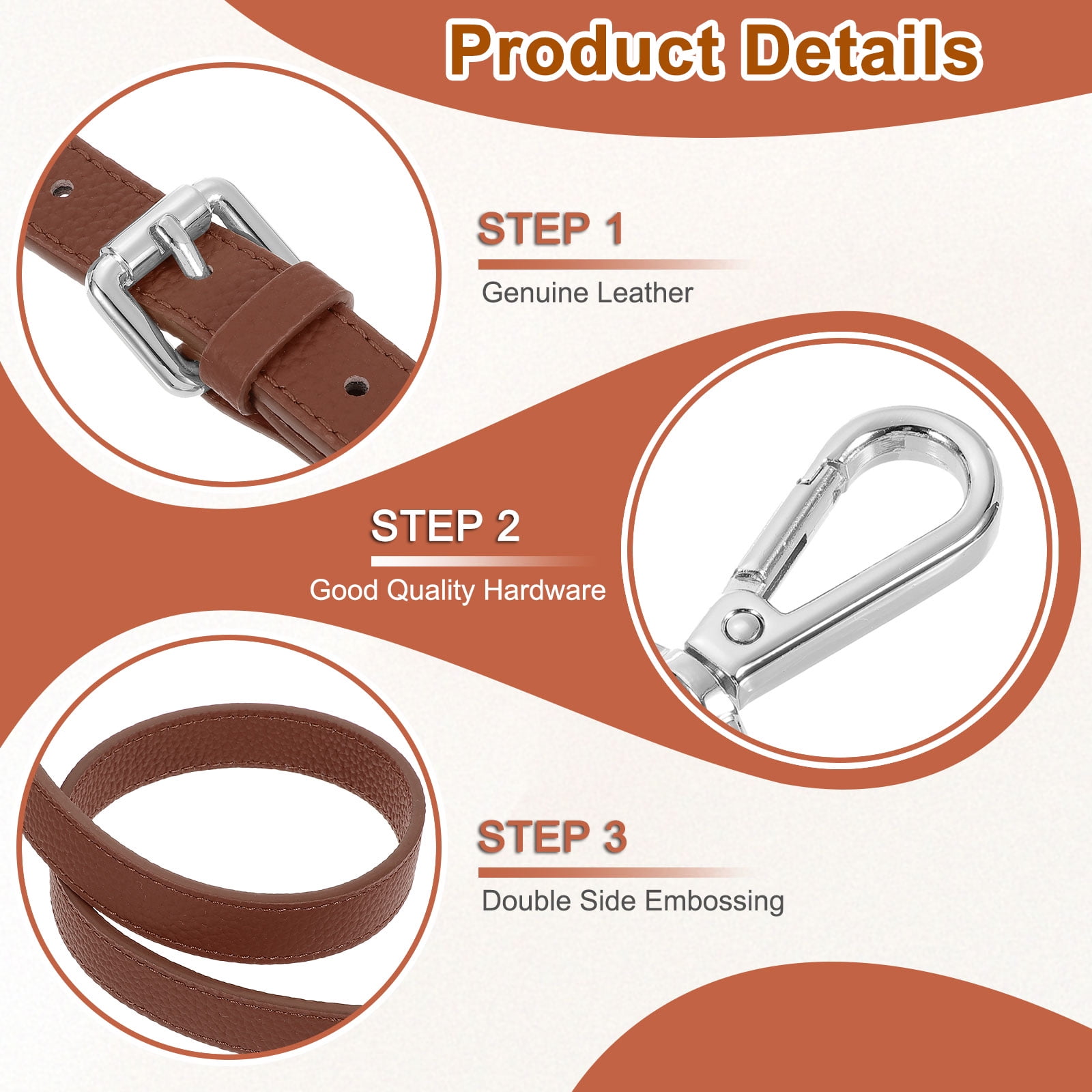 0.6" Genuine Leather Purse Strap for Bag (Caramel, Silver Buckle)