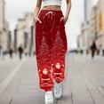 thumbnail image 2 of Fiaer Christmas Sweatpants Women Santa Printed Trendy Lace up Xmas Pants Plus Size Loose Fit Comfy Holiday Trousers with Pocket Red XL, 2 of 5