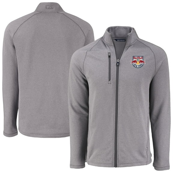 Men's-Cutter & Buck  Heather Gray New York Red Bulls Peshastin Eco Fleece Recycled Raglan Full-Zip Jacket
