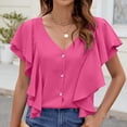 thumbnail image 7 of Giftesty Women's Fashionable And Casual Ruffle Sleeve Single Breasted Short Sleeved V-Neck Top Button Shirt, 7 of 7