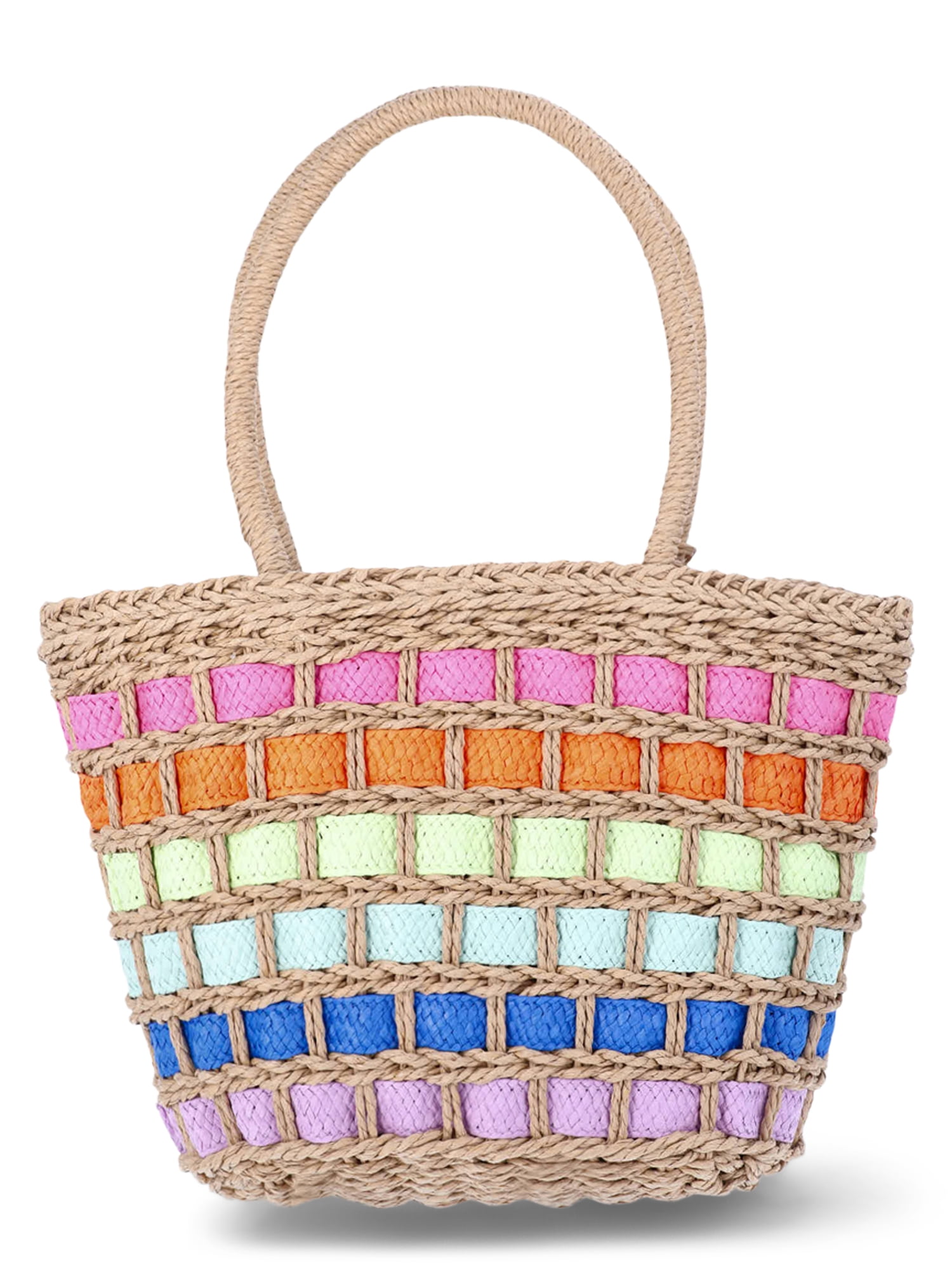 No Boundaries Festival Straw Top Handle Bag, Natural/Rainbow, Women's