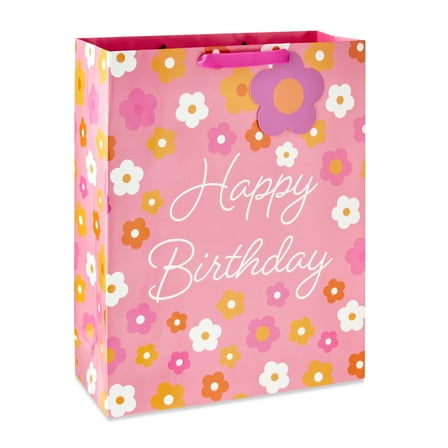 Large Multicolor Flower Happy Birthday Gift Bag, 12" x 15", by Way To Celebrate