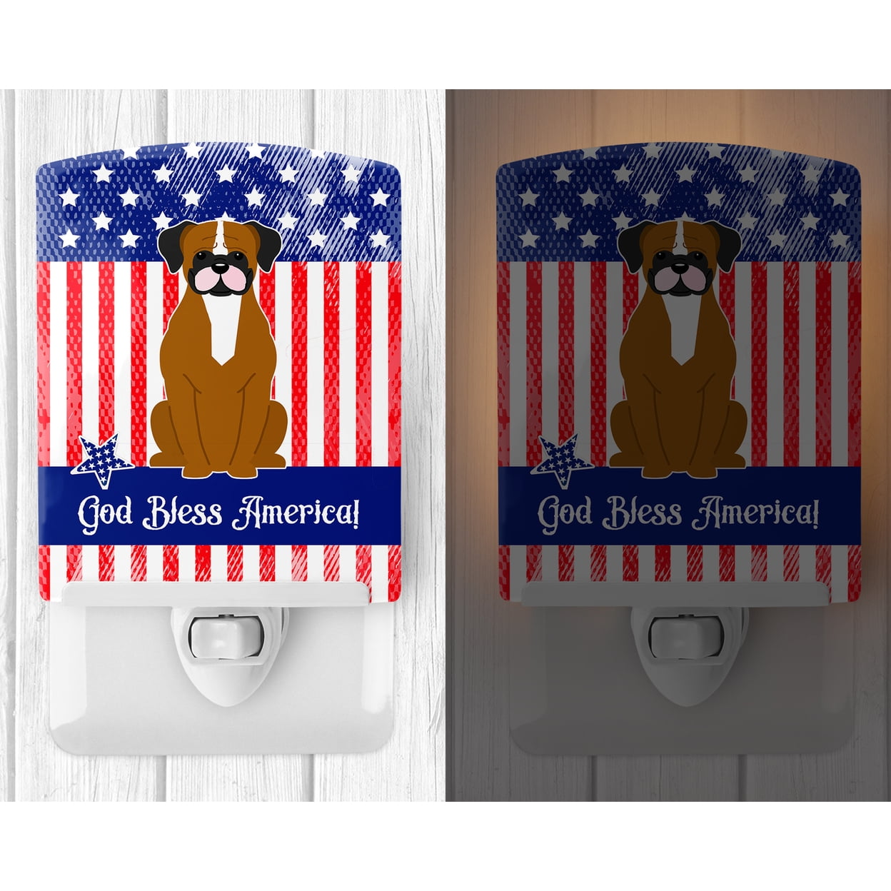 Caroline's Treasures BB3111CNL PatrioticFlashy Fawn Boxer Ceramic Night Light, 6x4x3", multicolor