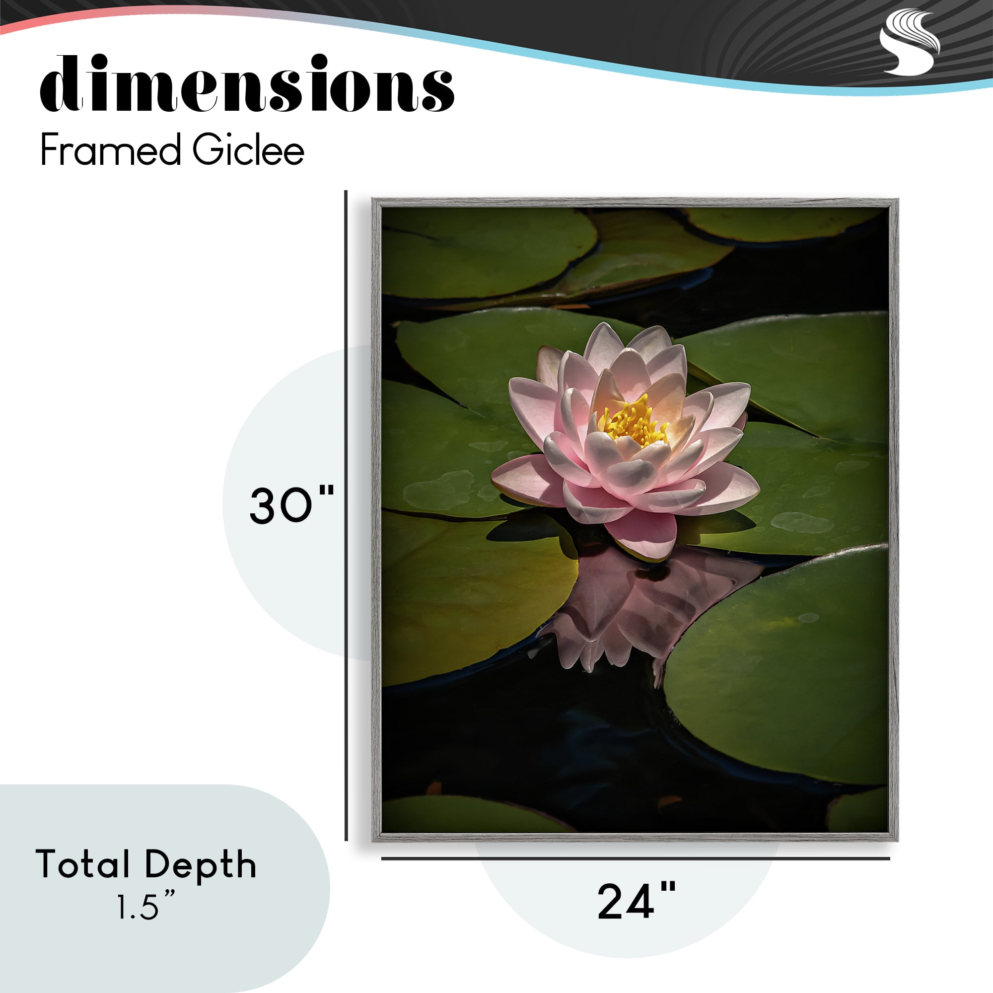 Pink Lotus Among Lily Pads Gray Framed Giclee Art, design by Phillip Flowers