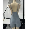thumbnail image 4 of Lenpel Rompers for Women Soft Casual Spaghetti Strap V Neck Ribbed Knit Sleeveless Jumpsuits Summer Short Overalls with Pockets, 4 of 7
