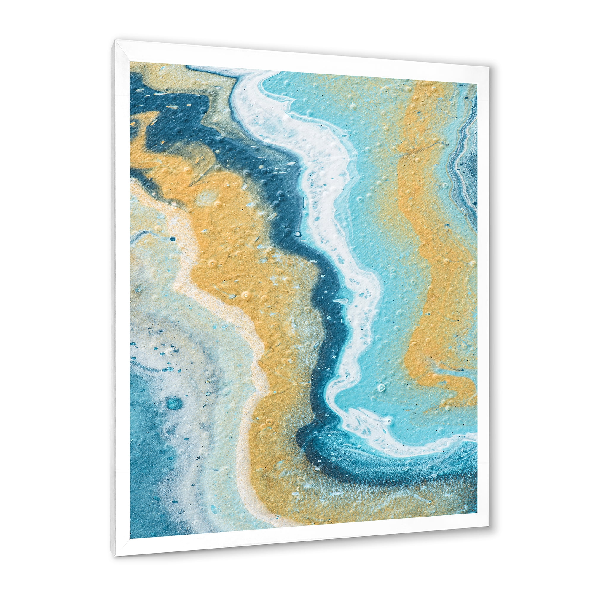 Designart 'Abstract Marble Composition In Blue and Yellow III' Modern Framed Art Print