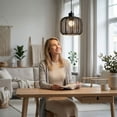thumbnail image 6 of Woven Iron Lamp Shade 5.90in Rustic Pendant Light Cover with Vertical Open Weave Design Decorative Ceiling Lighting Accent for Living Room Dining Room Bedroom Kitchen Farmhouse Boho Decor, 6 of 6