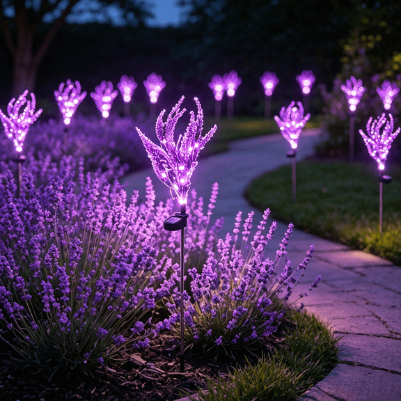 Akmoler Lavender Solar Powered Lights, Outdoor Pathway Solar Lights for Yard, Lawn, Patio, Pathway, Flowerbed, Planter, Balcony,Garden Decoration