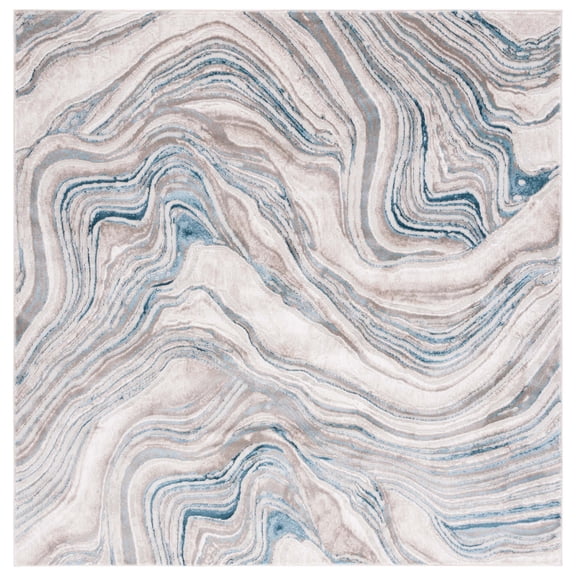 SAFAVIEH Meadow Joey Wavy Marble Area Rug, Beige/Blue, 6'7" x 6'7" Square