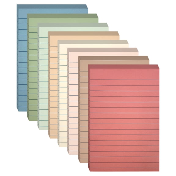 Style-Carry 8 Pack 360 Sheets Lined Sticky Notes, 4” x 6” Boho Self-Adhesive Ruled Notepads, 8 Colors Memo Pads, for Home Office Supplies